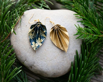 Boucles d'oreilles Origami Feuille