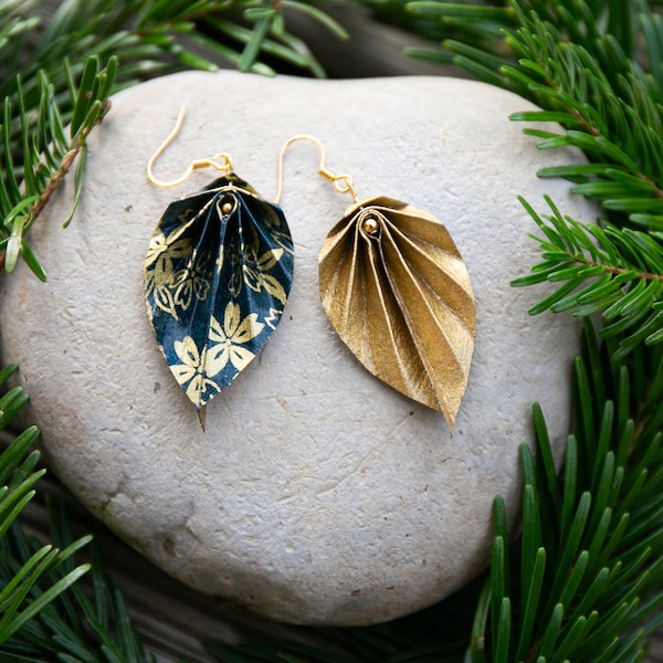 Boucles d'oreilles Origami Feuille