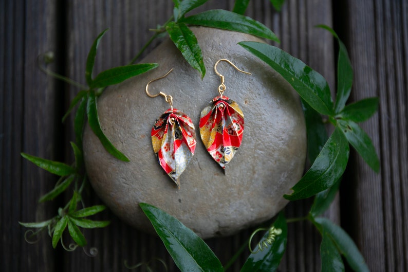 Boucles d'oreilles Origami Feuille image 2