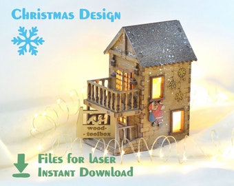 Two-Storey House - Christmas village - Laser Files - Wooden Christmas Tree Decoration - SVG - CDR - DXF Format Files