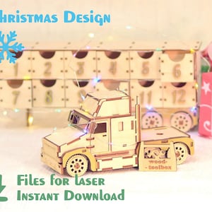 Christmas advent truck – Laser Cut files, Wooden Christmas advent calendar. Template for CNC / CDR / DXF etc.