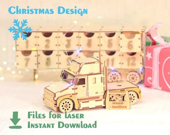 Christmas advent truck – Laser Cut files, Wooden Christmas advent calendar. Template for CNC / CDR / DXF etc.