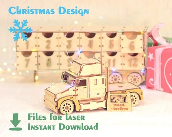 Christmas advent truck – Laser Cut files, Wooden Christmas advent calendar. Template for CNC / CDR / DXF etc.