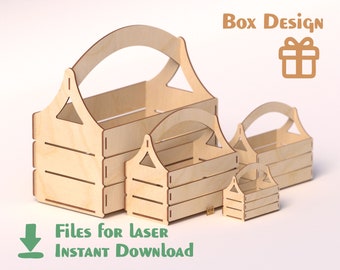 Caja de decoración / Cesta de madera – Archivos cortados con láser - SVG+DXF+PDF+Ai - Glowforge Files - Descarga instantánea