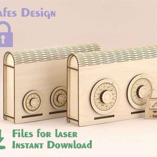 Coded wooden box –  Laser cut files SVG, PDF, CDR.  Digital product - combination lock / dxf format