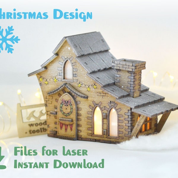 Fairy Tale House - Magic Door –Files for Laser Cutting-Christmas design-Glowforge DXF svg file-Christmas house-CNC patterns- CDR laser files