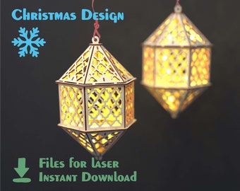 Laser cut Hingle Lantern - Laser cut files. Digital download DXF files for laser. Vector plans for Chrismas decor. CDR, PDF, Ai formats.