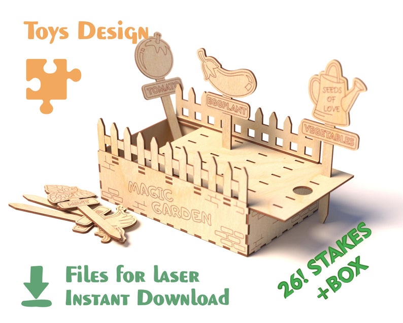 Garden Stakes svg dxf Decorative Laser Files for Glowforge. Plant, Herbs and Vegetables Garden Stakes Label. 画像 2