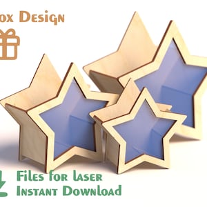 スターボックス / 木製バスケット - レーザーカットファイル - クリスマスデジタルテンプレート、Glowforge svg ファイル。CNC パターン DXF、PDF、Ai 形式