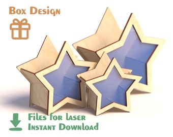 Star box / Wooden basket – Laser Cut Files - Christmas digital template, Glowforge svg files. CNC patterns DXF, PDF, Ai formats