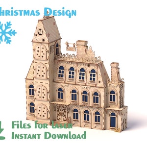 Christmas Advent House – Laser Cut File | 3D House Model | DIY Holiday Decor | SVG DXF Instant Download | Laser File for Decor & Gift