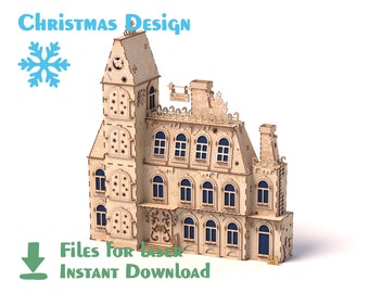 Casa de Adviento Navideña – Archivo cortado a láser / Modelo de casa 3D / Decoración navideña DIY / Descarga instantánea SVG DXF / Archivo láser para decoración y regalo