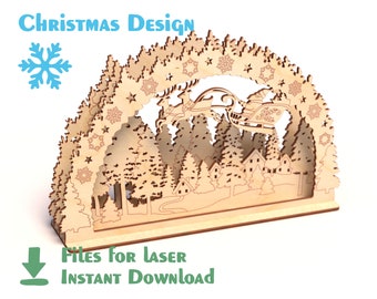 Christmas Scene (version 2) files for laser machines and CNC routers, Digital Christmas design, Festive decor