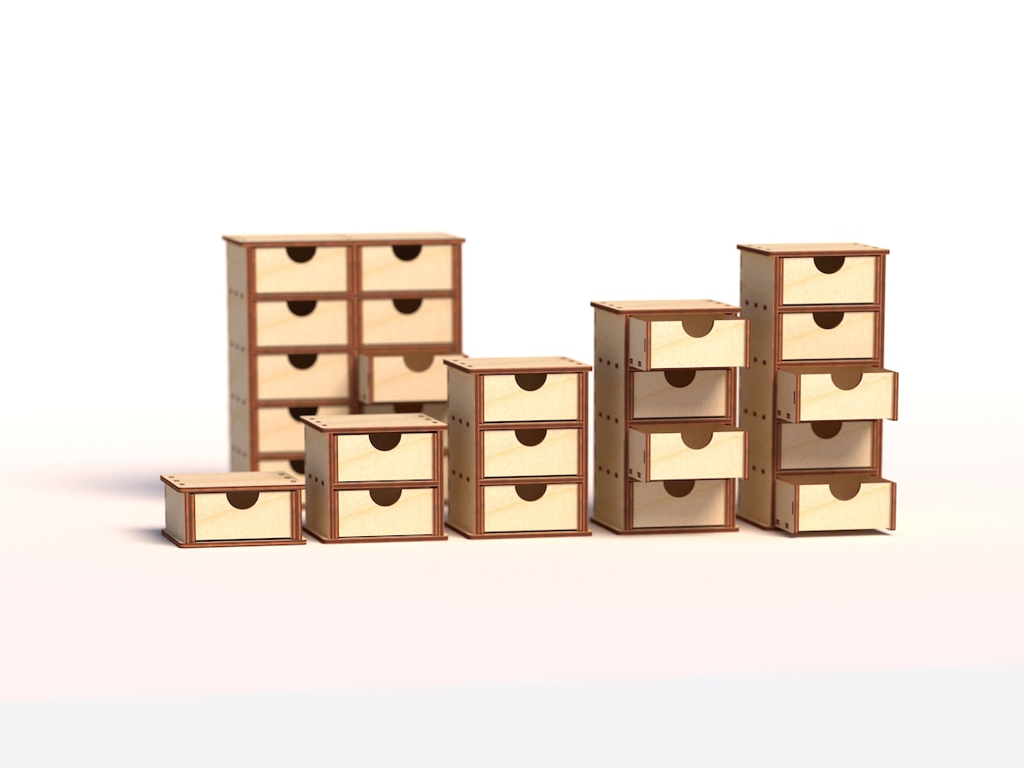 Boxes With Drawers - Laser Cut Files - SVG CDR Vector Plans - Diy Box ...