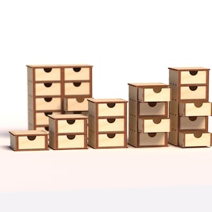 Boxes with Drawers - Laser Cut Files - SVG CDR Vector plans - Diy Box - DXF files for laser. Digital template image 3