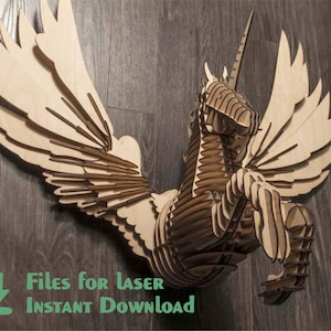 Pegasus - File per laser - Puzzle 3D - Testa di animale - Testa di trofeo - Modelli laser 3D - Download digitale, Design, per glowforge