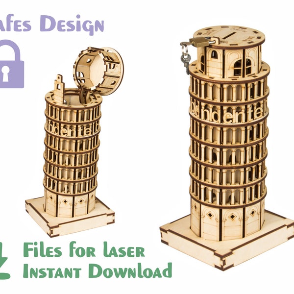 Tower of Pisa - Laser cut files. SVG, DXF, CDR. Glowforge files Instant download, cnc file, Famous Buildings