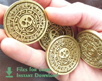 Pirate Coins - Files for Laser Machines - Vector Templates and Patterns - Design for Glowforge - engraving patterns - Pdf -Svg, Dxf Formats