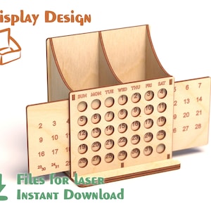 Perpetual calendar - Laser cut file. Glowforge SVG +DXF+CDR+Ai format files