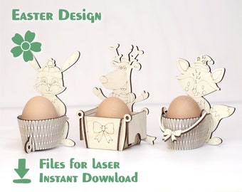 Fox, Deer, Bunny cestas de huevos – Laser Cut Files EASTER Laser File Svg , egg cdr & egg laser file, happy easter cutout easter laser cut, CNC