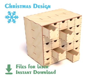 Advent Calendar with deep drawers  – Laser Cut Files - SVG+DXF+PDF+Ai - Glowforge Files - Instant Download