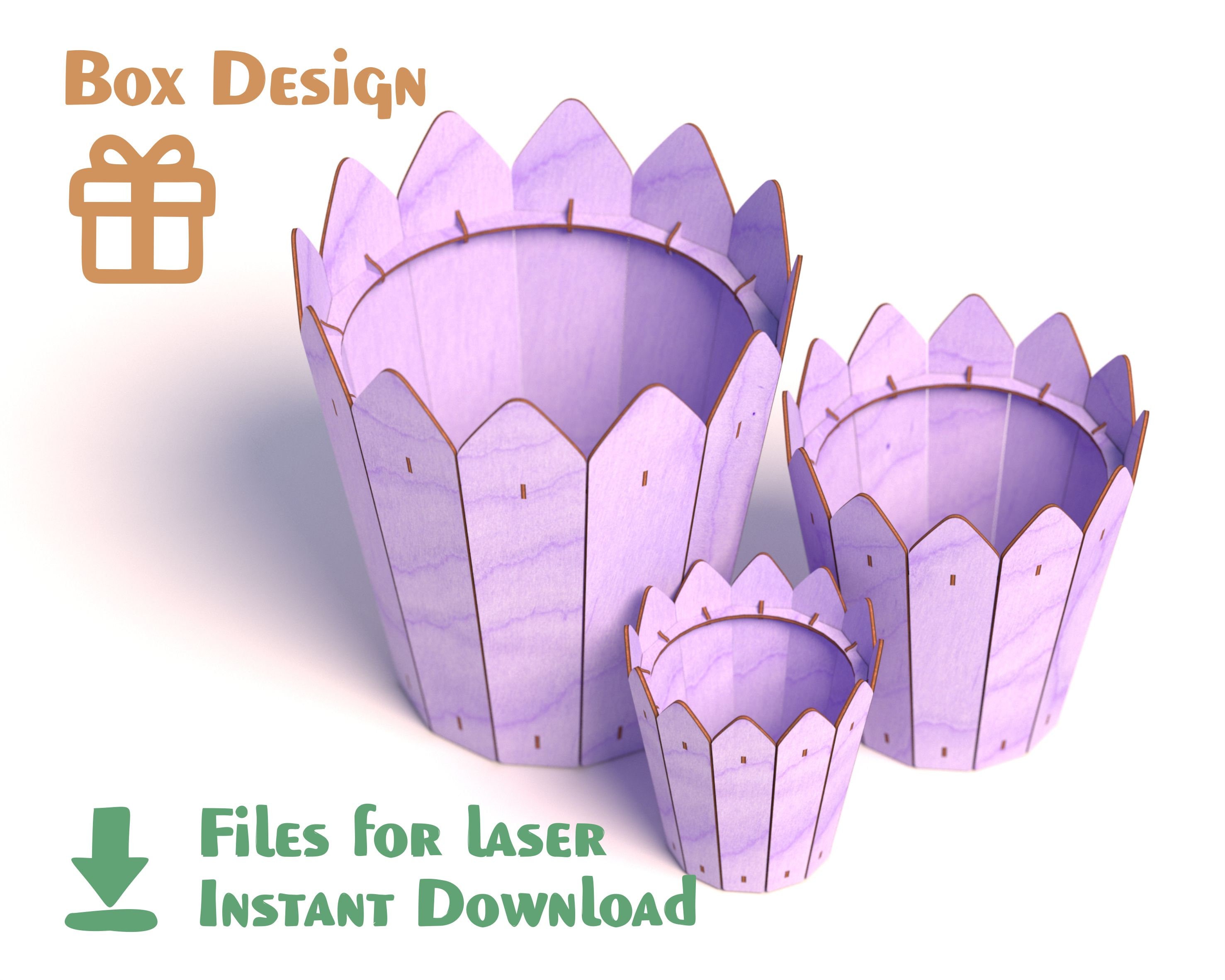 Cesta decorativa - Archivos cortados con láser - SVG+DXF+PDF+Ai - Glowforge Files - Descarga instantánea