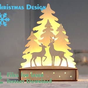 Laser cut Christmas scene - Deers – Laser cut vector files, Merry Christmas winter scene, SVG CDR DXF files for laser cutting and engraving