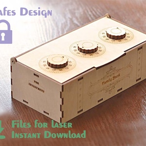 Safe with combination lock – Laser cut files SVG, PDF, CDR Digital product / Wooden Coded Safe / dxf Ai format