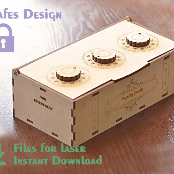 Coffre-fort avec serrure à combinaison – Fichiers découpés au laser SVG, PDF, CDR Produit numérique / Coffre-fort codé en bois / format dxf Ai