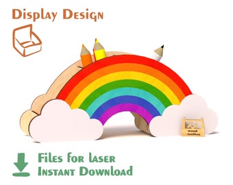 Rainbow Organizer – 木製スタンド用ベクターカットファイル/レーザーカットSVG DXFファイル、CNCパターン、CNCプラン、Glowforgeカッティングファイル