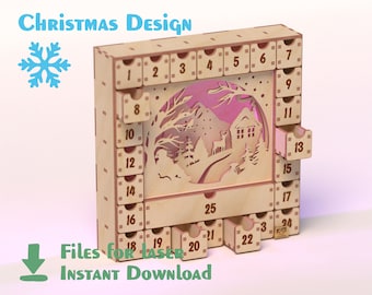 Christmas Advent Calendar - Let It Snow - Laser Files - Wooden Christmas Decoration - Box with 25 drawers - Templates and Plans