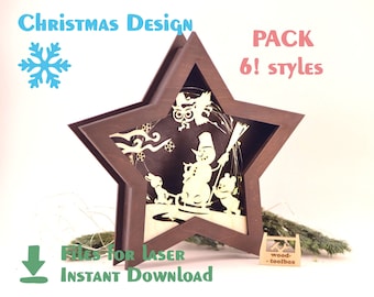 Сhristmas star light lasercut svg - 6 items- laser cut file. SVG files for glowforge. Digital download christmas dxf files for cnc router