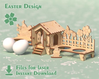 Easter chicken Coop – Laser Cut Files. EASTER design Laser File SVG, egg cdr & egg laser file, happy easter cutout, easter laser cut, CNC
