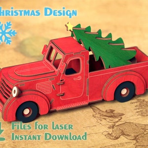Red Christmas Truck - laser cut files. Digital template for laser machines and CNC routers, Lasr patter for Christmas design, Festive decor