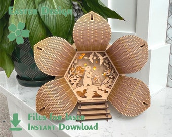 Flower House Scene – laser cut files. Easter digital download, digital templates SVG, DXF files for cnc router, Laser Cut wood for Easter