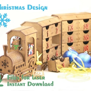 Wooden Advent Calendar Train SVG – Laser Cut Christmas Countdown Box with 24 Drawers – Holiday Decor – Digital Download