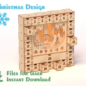 Christmas Advent Calendar - SVG laser cut files. Digital pattern for Christmas Decor. DXF files for laser
