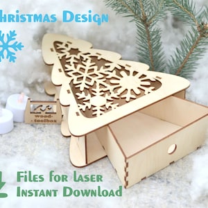 Christmas Tree Wooden Box SVG | Laser Cut File | Xmas Drawer Template | DIY Holiday Gift Box | CNC Glowforge Digital Download