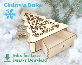 Xmas Tree Box – laser files, Wooden Christmas Tree. Laser cut files SVG, PDF, CDR. Digital product