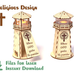 Lighthouse - Laser Ready Files. CDR, DXF, SVG files for Engraving and Cutting - Christian Cross