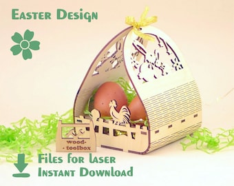 Egg Basket – Laser files, Wooden Easter design. CDR, DXF, SVG files, Easter laser patterrn for cnc, Ai format