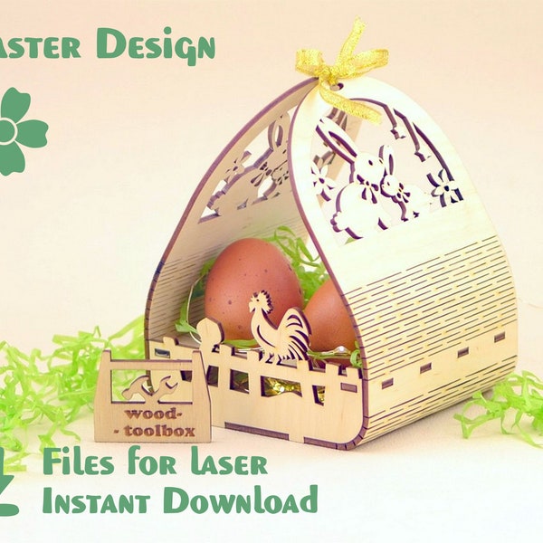 Eierkorb – Laserdateien, Osterdesign aus Holz. CDR-, DXF-, SVG-Dateien, Oster-Lasermuster für CNC, Ai-Format