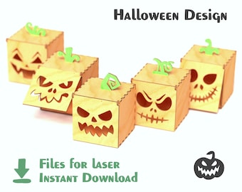 Halloween-Box (Packung 5 Stück) | Laser Cut Dateien für Leckerli Boxen & Dekor | Halloween Geschenkbox | Sofort Download