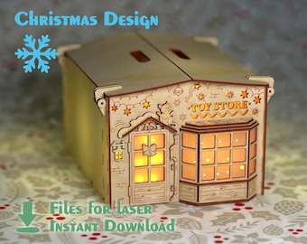 Christmas Gift Box Laser cut file - digital template SVG DXF files for laser. Vector plans - instant download