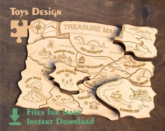 Treasure Pirate Map - Files for Laser Machines - Vector Templates and Patterns - Design for Glowforge - engraving patterns