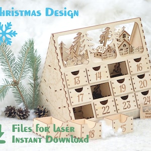 3D Wooden Advent Calendar SVG – Laser Cut Christmas Countdown Box – 24 Drawers – Holiday DIY Decor – Instant Download