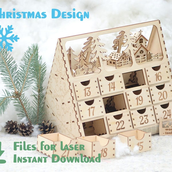 Adventskalender – Laserdateien, Tannenbaumkalender. Weihnachtsbaum aus Holz. CDR, DXF und andere Formate