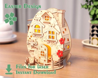 Egg House – Decoratief Laser Cut Houten Paashuis Laser cut Egg Stand SVG bestanden cnc template laser cut Digital Download | SVG, DXF, AI