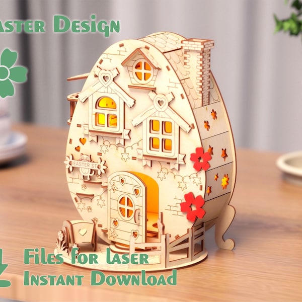 Egg House – dekorative Laser geschnitten Osterhaus aus Holz Laser geschnitten Eierständer SVG-Dateien cnc-Vorlage Laser geschnitten Digital Download | SVG, DXF, Ai