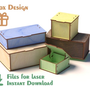 Caja simple 5 tamaños / Cajas de madera - Archivos cortados con láser - SVG + DXF + PDF + Ai - Glowforge Files - Descarga instantánea